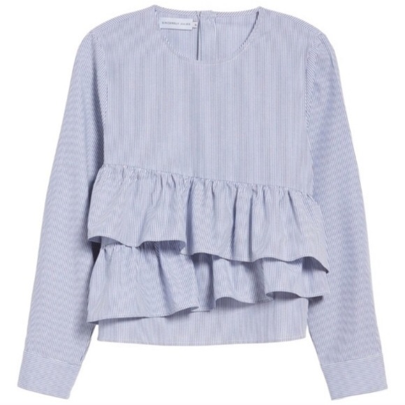 Sincerely Jules pinstripe ruffle front Victoria blouse size medium - Picture 7 of 13